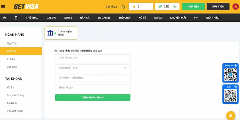 Hướng dẫn rút tiền Betvisa từ A-Z cho anh em game thủ 3 Quy trình rút tiền Betvisa bằng tài khoản ngân hàng